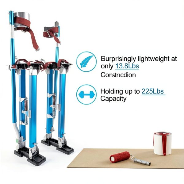 Painting Drywall Stilts,Adjustable Aluminum Tool Stilt for Plastering,18" - 30" Sheetrock Stilts,Professional Drywall Stilts, Blue-2